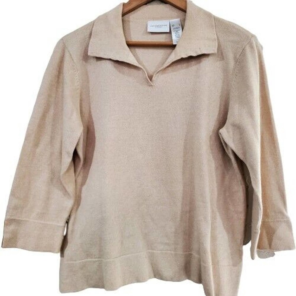 Vintage 90's Liz Claiborne Lizsport Cream Collared Soft Blouse Size Large